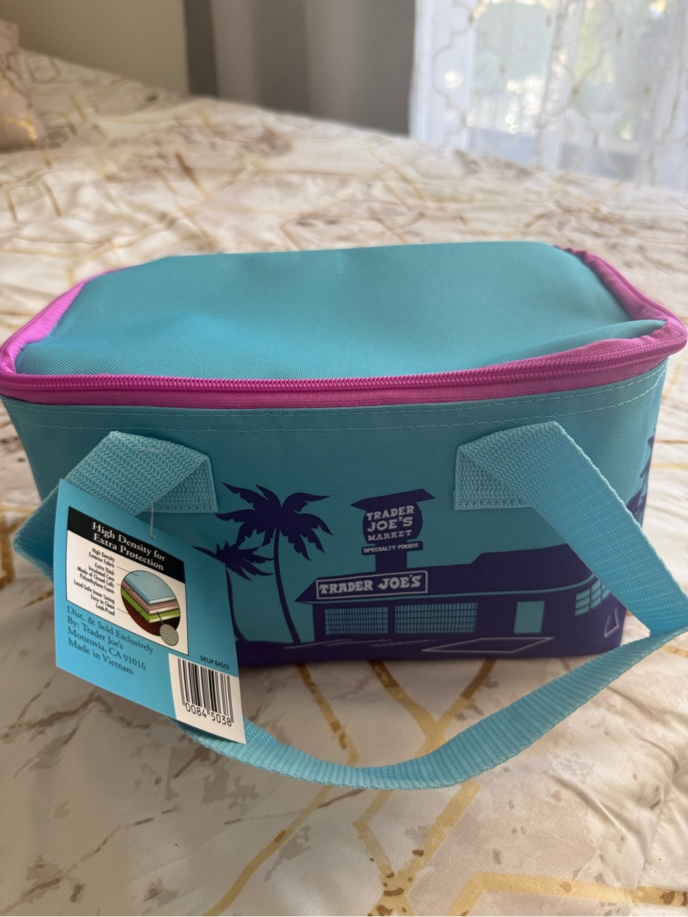 Trader Joe's Aqua Lunch Cooler with Purple Trim